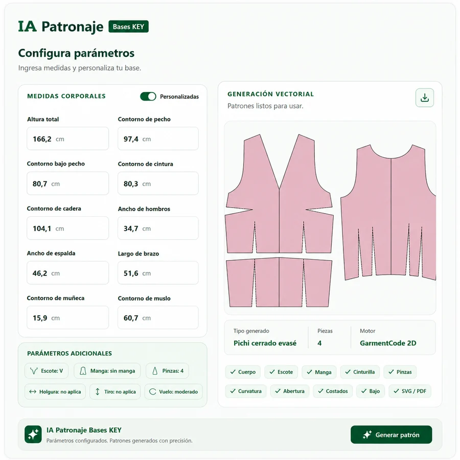 Configuración de medidas y parámetros del patrón base